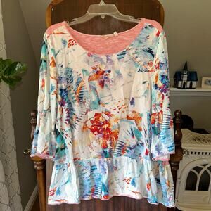 Soft Surroundings Size Petite Large Yvette Blouse 3/4 Length Sleeves Colorful